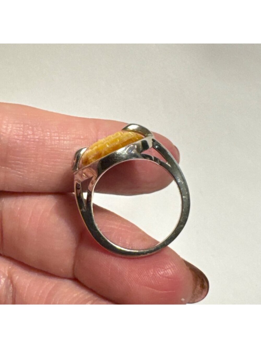Sterling Silver 925 Carved Mother of Pearl Rhodium Flower Ring Size 7.75 - Picture 10 of 15